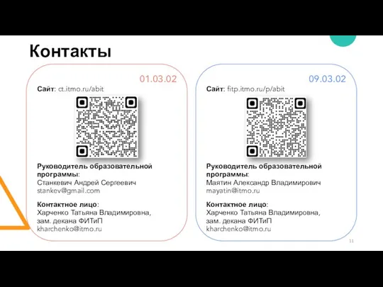 Контакты 09.03.02 Сайт: fitp.itmo.ru/p/abit Руководитель образовательной программы: Маятин Александр Владимирович