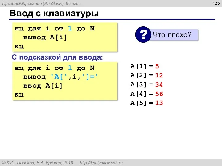 Ввод с клавиатуры нц для i от 1 до N