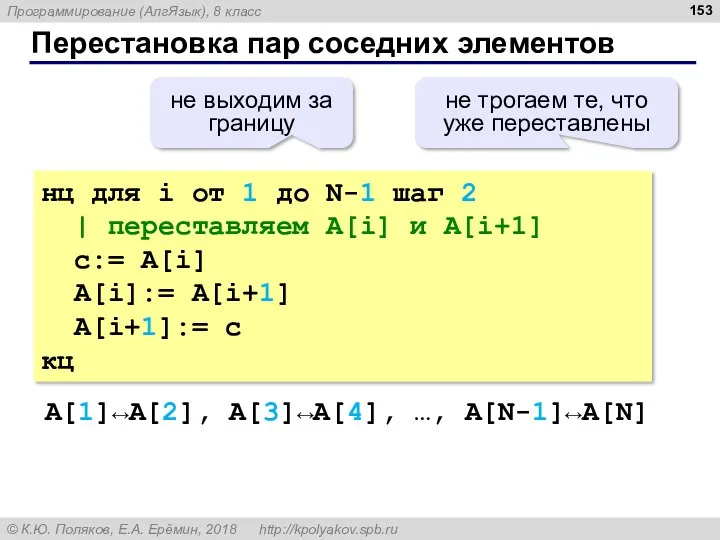 Перестановка пар соседних элементов нц для i от 1 до