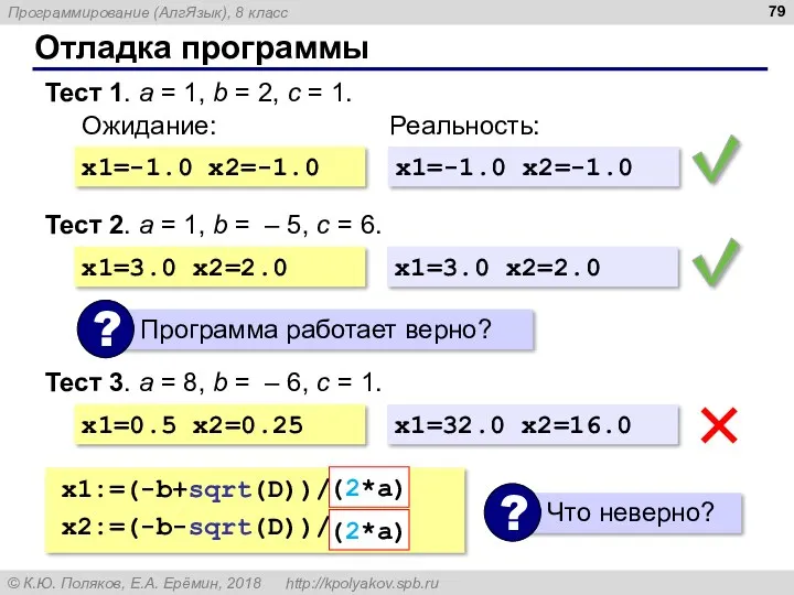 Отладка программы Тест 1. a = 1, b = 2,