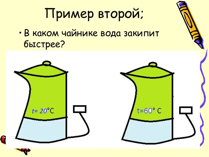 Пример второй; В каком чайнике вода закипит быстрее?