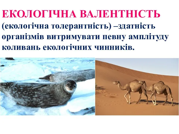 ЕКОЛОГІЧНА ВАЛЕНТНІСТЬ (екологічна толерантність) –здатність організмів витримувати певну амплітуду коливань екологічних чинників.