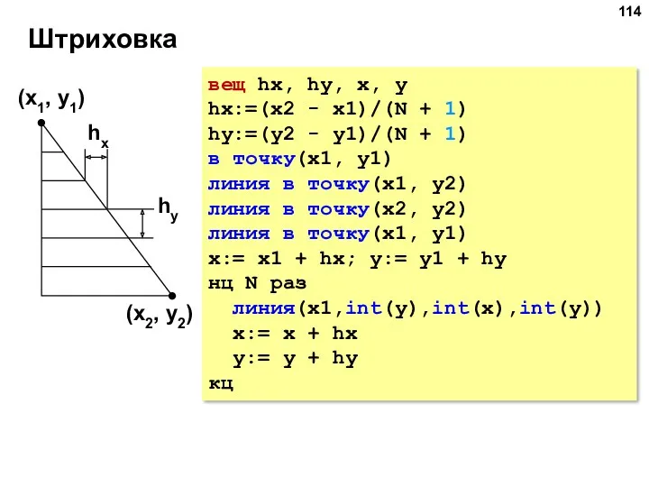 Штриховка (x1, y1) (x2, y2) hx hy вещ hx, hy,