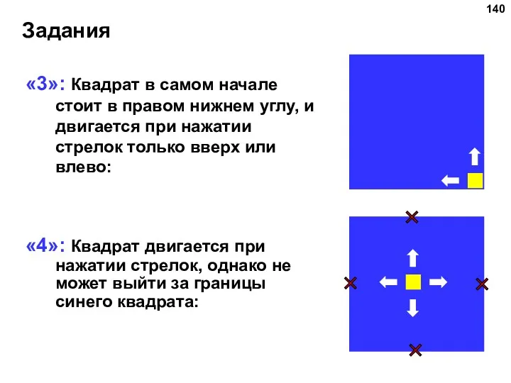 Задания «3»: Квадрат в самом начале стоит в правом нижнем