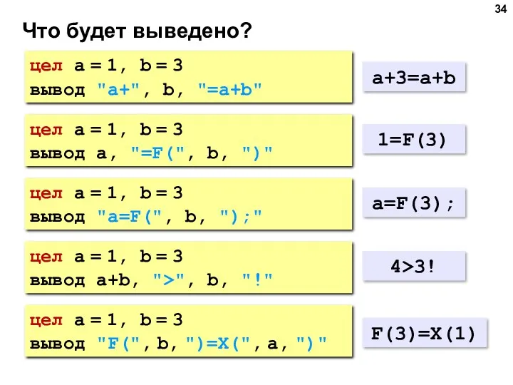 Что будет выведено? цел a = 1, b = 3