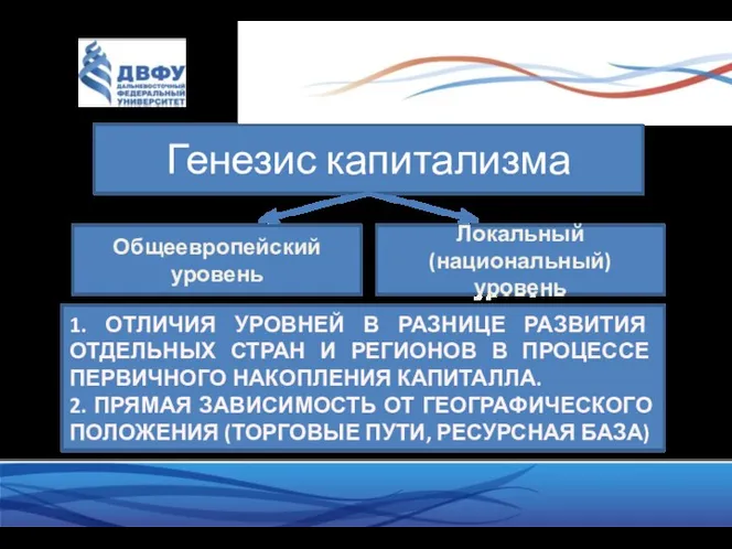 Генезис капитализма Общеевропейский уровень Локальный (национальный) уровень 1. ОТЛИЧИЯ УРОВНЕЙ