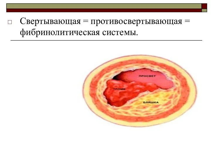 Свертывающая = противосвертывающая = фибринолитическая системы.