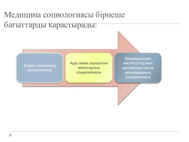 Медицина социологиясы бірнеше бағыттарды қарастырады: