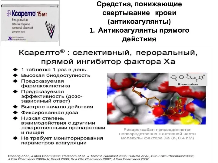 Средства, понижающие свертывание крови (антикоагулянты) 1. Антикоагулянты прямого действия