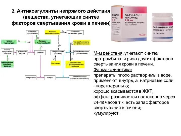 2. Антикоагулянты непрямого действия (вещества, угнетающие синтез факторов свертывания крови