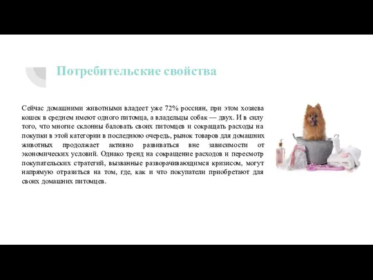 Потребительские свойства Сейчас домашними животными владеет уже 72% россиян, при