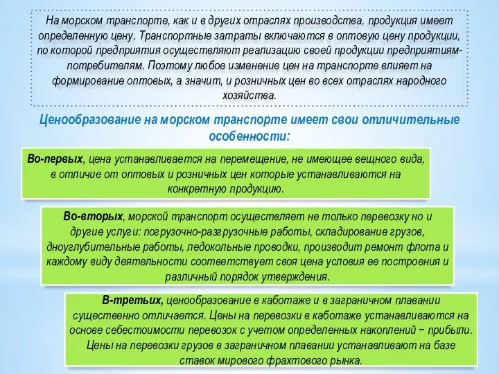 На морском транспорте, как и в других отраслях производства, продукция