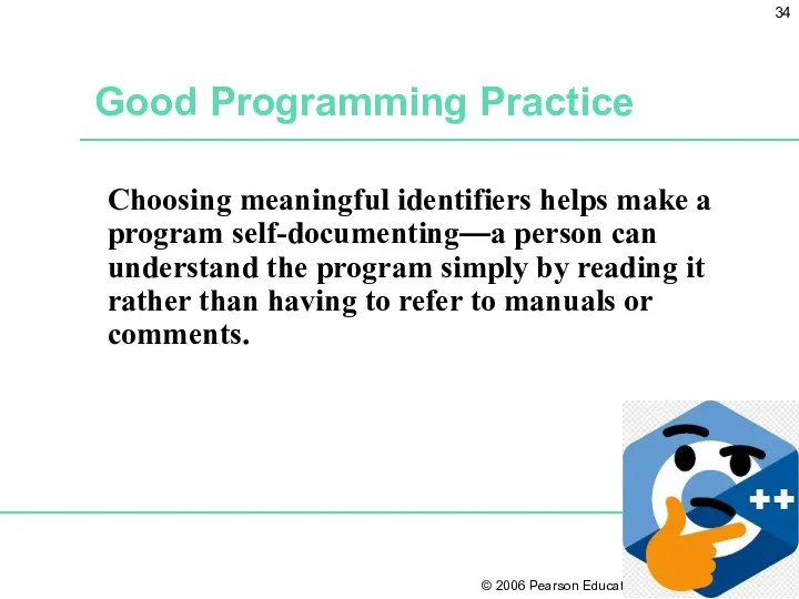 Good Programming Practice Choosing meaningful identifiers helps make a program