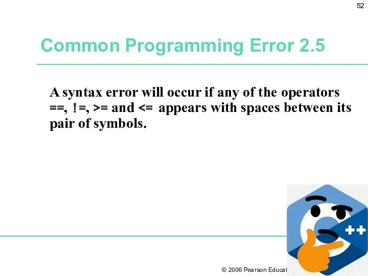 Common Programming Error 2.5 A syntax error will occur if