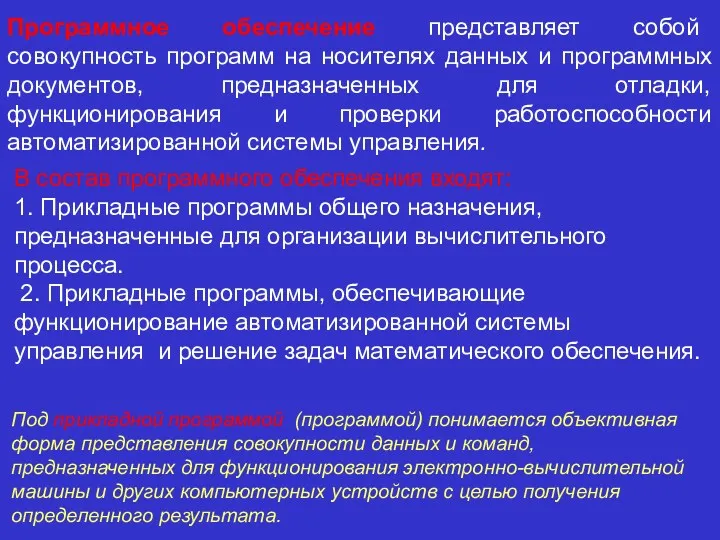 Программное обеспечение представляет собой совокупность программ на носителях данных и