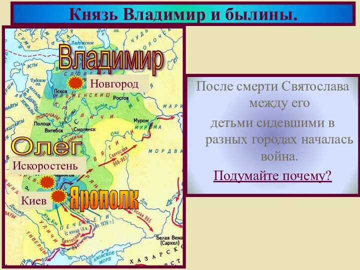 После смерти Святослава между его детьми сидевшими в разных городах