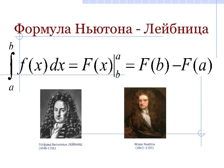 Формула Ньютона - Лейбница Готфрид Вильгельм ЛЕЙБНИЦ (1646-1716) Исаак Ньютон (1643 -1727)