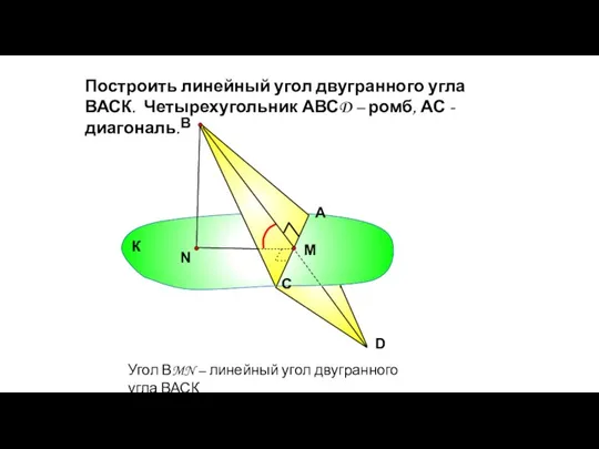 Построить линейный угол двугранного угла ВАСК. Четырехугольник АВСD – ромб,