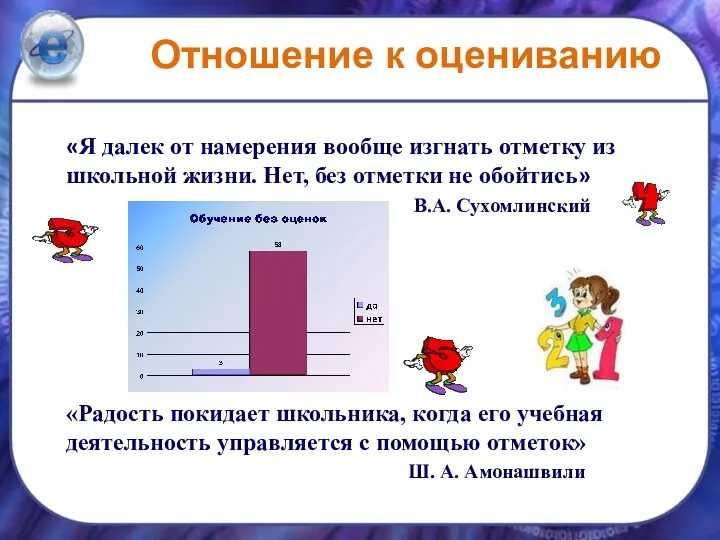 Отношение к оцениванию «Я далек от намерения вообще изгнать отметку