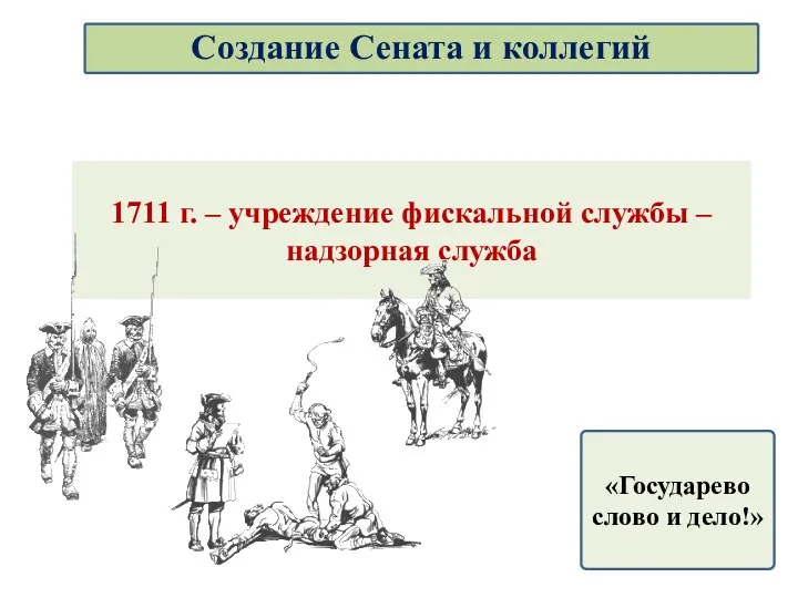 1711 г. – учреждение фискальной службы – надзорная служба «Государево