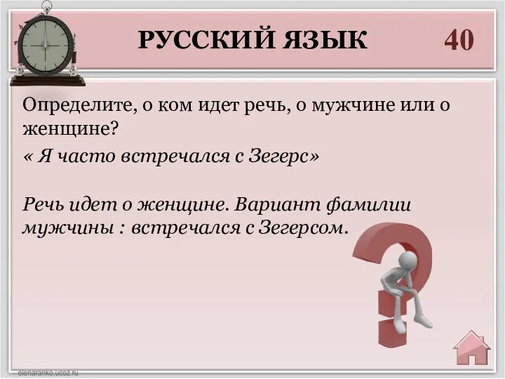 РУССКИЙ ЯЗЫК 40 Речь идет о женщине. Вариант фамилии мужчины