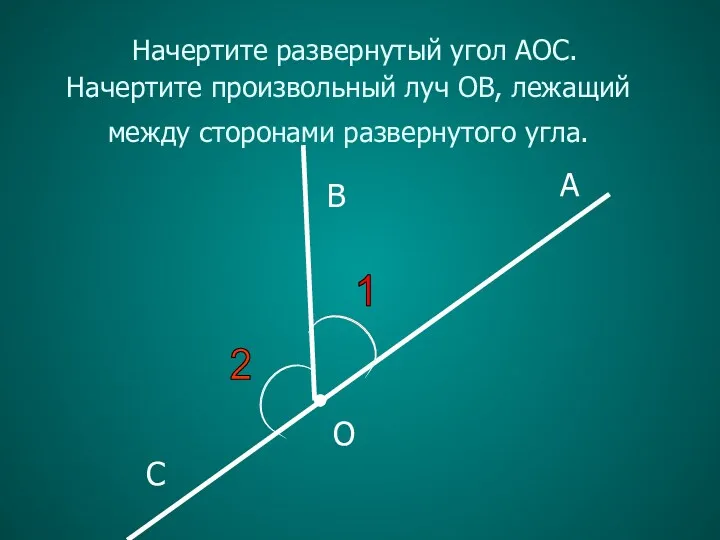 1 A B C O Начертите развернутый угол АОС. Начертите