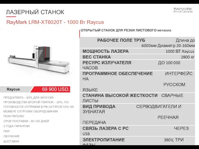 ЛАЗЕРНЫЙ СТАНОК RayMark LRM-XT6020Т - 1000 Вт Raycus 69 900