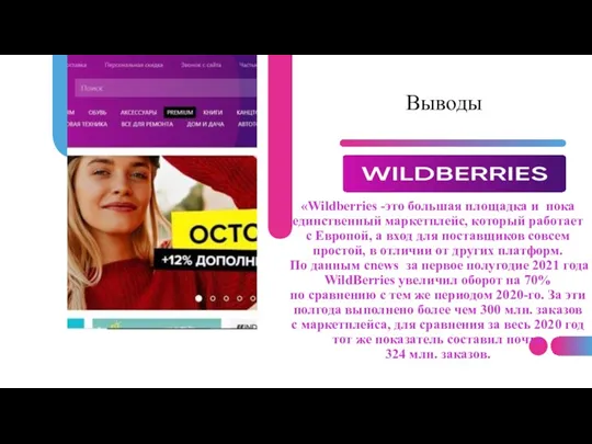 Выводы «Wildberries -это большая площадка и пока единственный маркетплейс, который