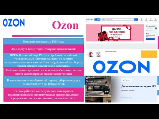 Ozon Компания появилась в 1998 году. Ozon торгует более 9