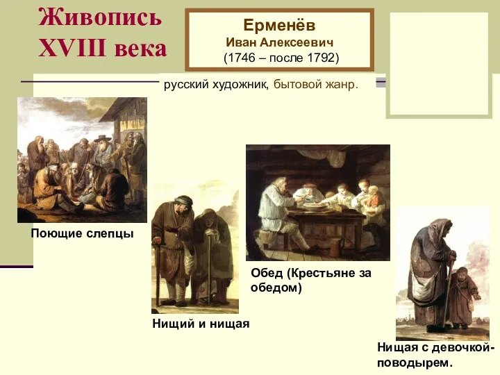 Живопись XVIII века Ерменёв Иван Алексеевич (1746 – после 1792)