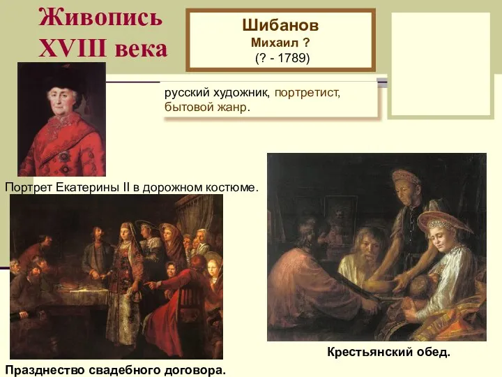 Живопись XVIII века Шибанов Михаил ? (? - 1789) русский