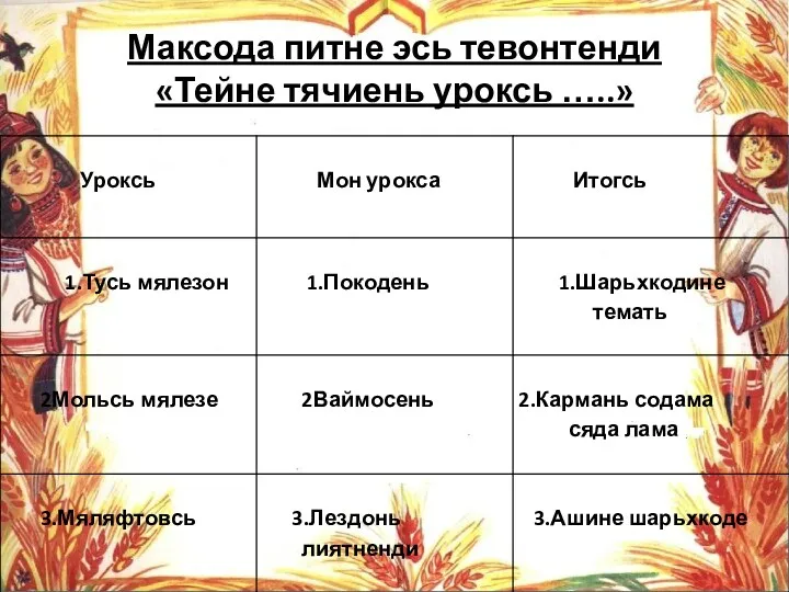 Максода питне эсь тевонтенди «Тейне тячиень уроксь …..»