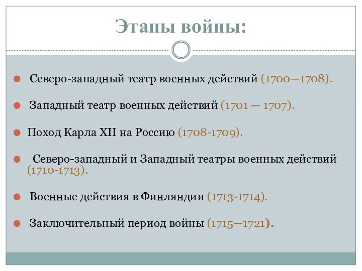 Этапы войны: Северо-за­падный театр военных действий (1700—1708). Западный театр военных