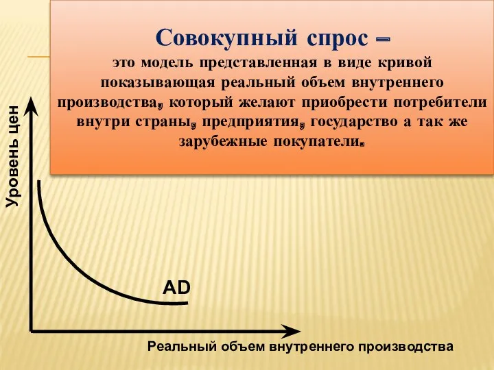 Совокупный спрос – это модель представленная в виде кривой показывающая