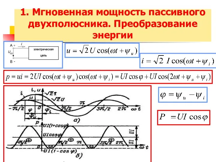 1. Мгновенная мощность пассивного двухполюсника. Преобразование энергии