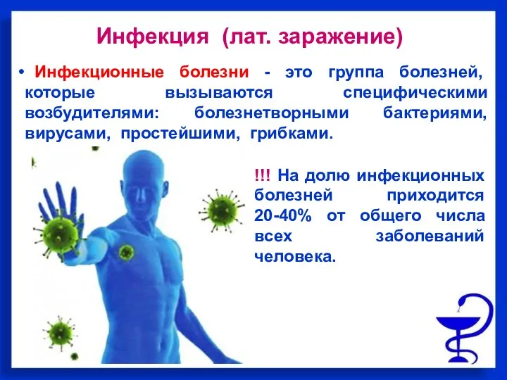 Инфекция (лат. заражение) Инфекционные болезни - это группа болезней, которые