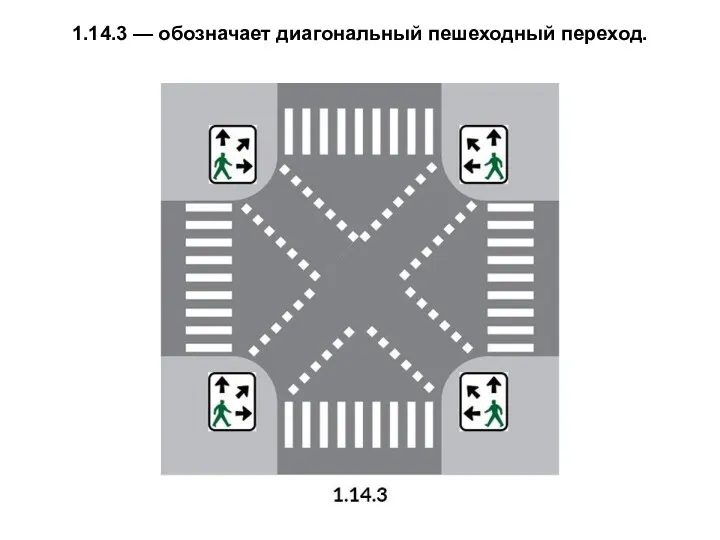 1.14.3 — обозначает диагональный пешеходный переход.