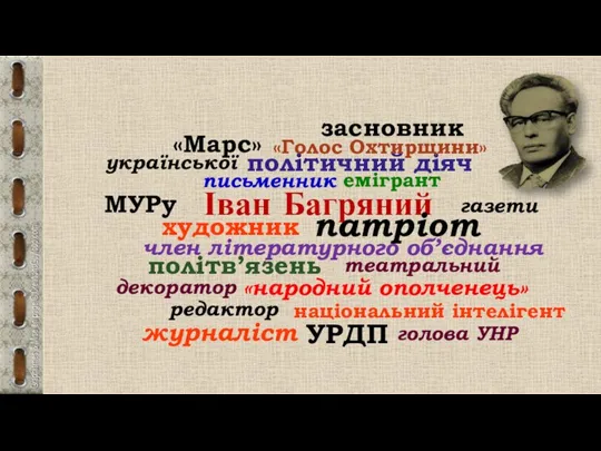 Іван Багряний письменник патріот політичний діяч член літературного об’єднання художник