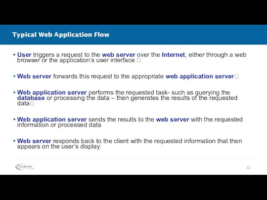 Typical Web Application Flow User triggers a request to the