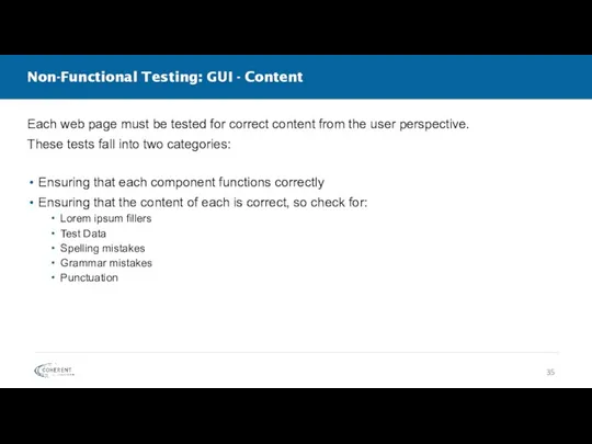 Non-Functional Testing: GUI - Content Each web page must be