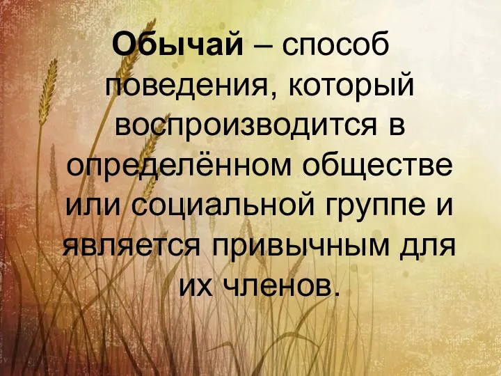 Обычай – способ поведения, который воспроизводится в определённом обществе или