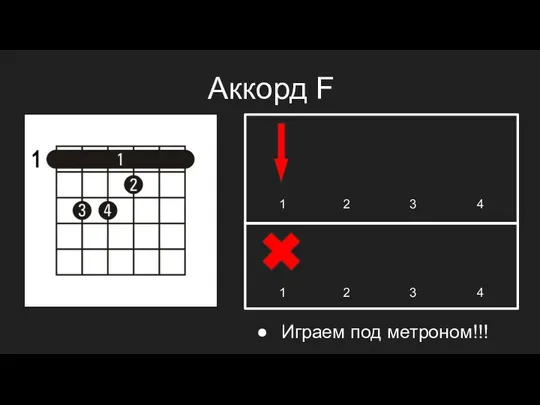 Аккорд F Играем под метроном!!! 1 2 3 4 1 2 3 4