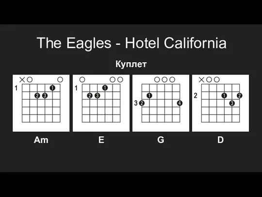 The Eagles - Hotel California Куплет Am E G D