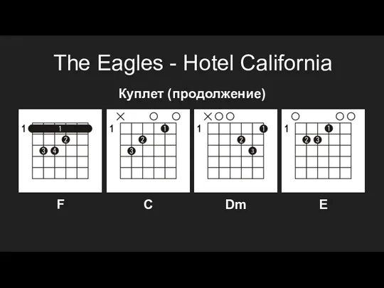 The Eagles - Hotel California Куплет (продолжение) F C Dm E