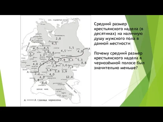 Средний размер крестьянского надела (в десятинах) на наличную душу мужского