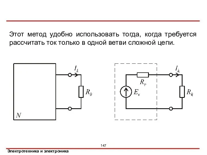 Метод эквивалентного генератора Этот метод удобно использовать тогда, когда требуется рассчитать ток только
