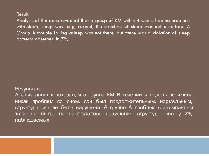 Результат: Анализ данных покозал, что группа КМ В течении 4