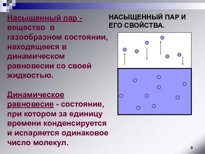 НАСЫЩЕННЫЙ ПАР И ЕГО СВОЙСТВА. Насыщенный пар - вещество в