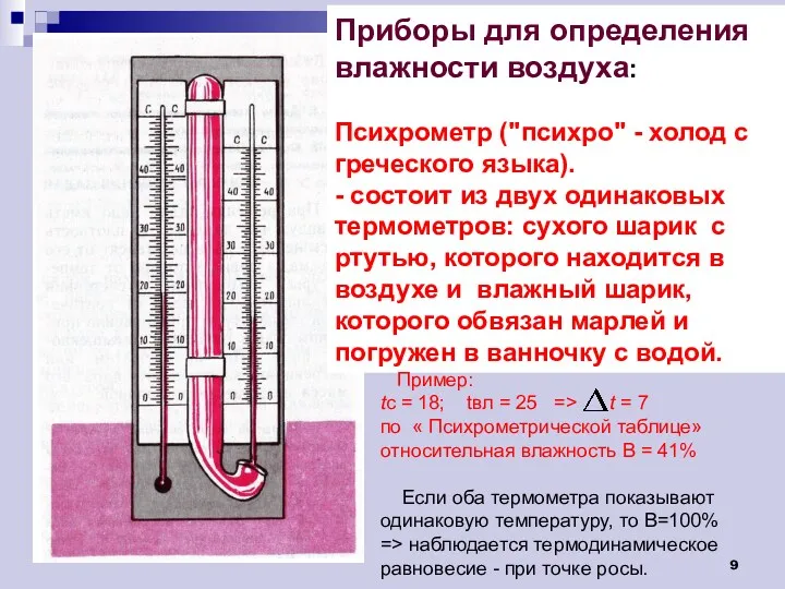 Приборы для определения влажности воздуха: Психрометр ("психро" - холод с