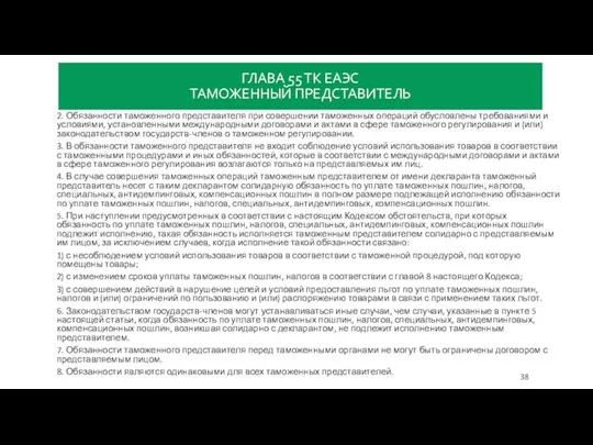 ГЛАВА 55 ТК ЕАЭС ТАМОЖЕННЫЙ ПРЕДСТАВИТЕЛЬ 2. Обязанности таможенного представителя